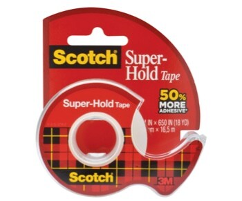 A package of Scotch® Super-Hold Tape, indicating that it is 50% more adhesive.