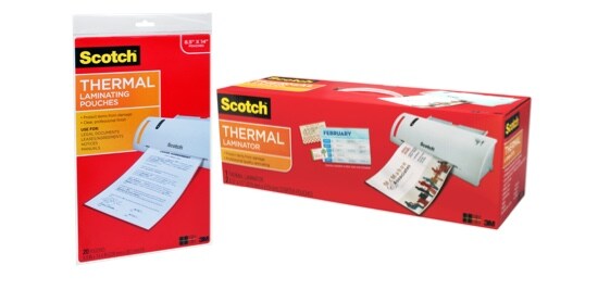 A Scotch™ Brand thermal laminator and laminator pouches.
