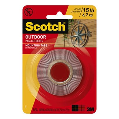 Scotch® Outdoor Mounting Tape, 1 in x 60 in, Gray
