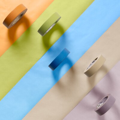 Orange, green, blue, beige, and purple Scotch Blue™ Tapes going diagonally across the image.