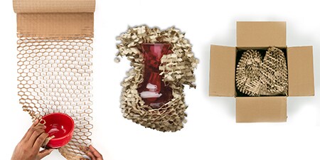 A bowl and vase being wrapped in Scotch™ Cushion Lock™.
