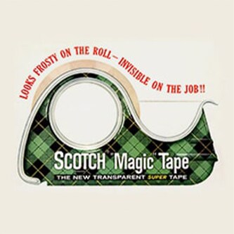 An old Scotch Magic Tape ad “Looks frosty on the roll - invisible on the job!!”