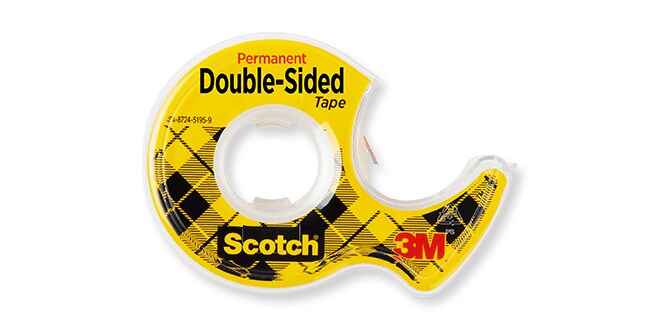Yellow Scotch® Double-Sided Tape dispenser with plaid design and 