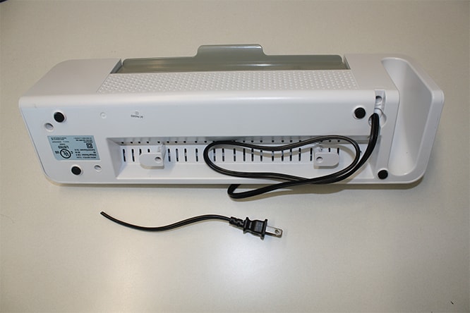 Back of the Scotch TL909-50 Laminator with the cord cut.
